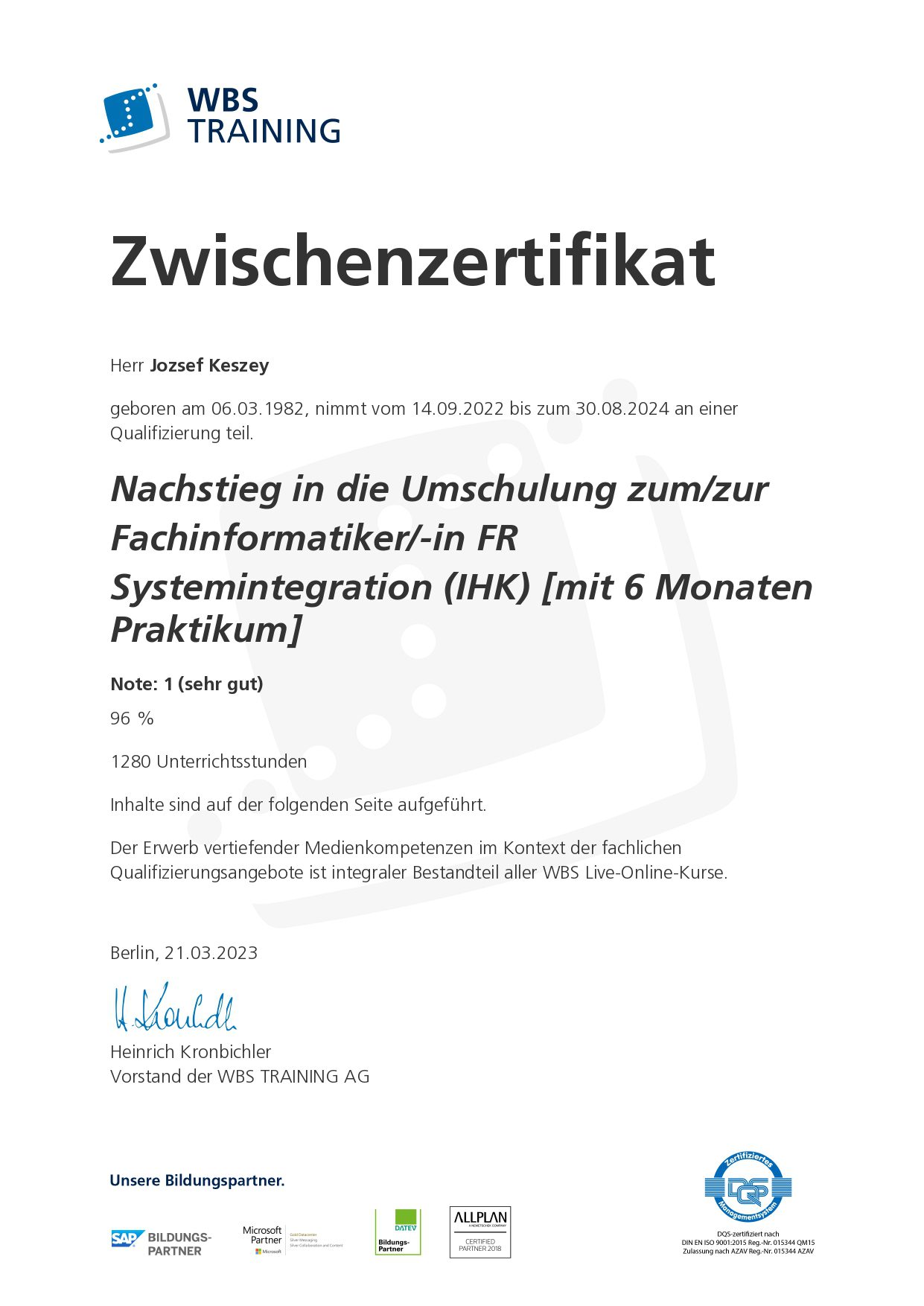 WBS Zwischenzertifikat