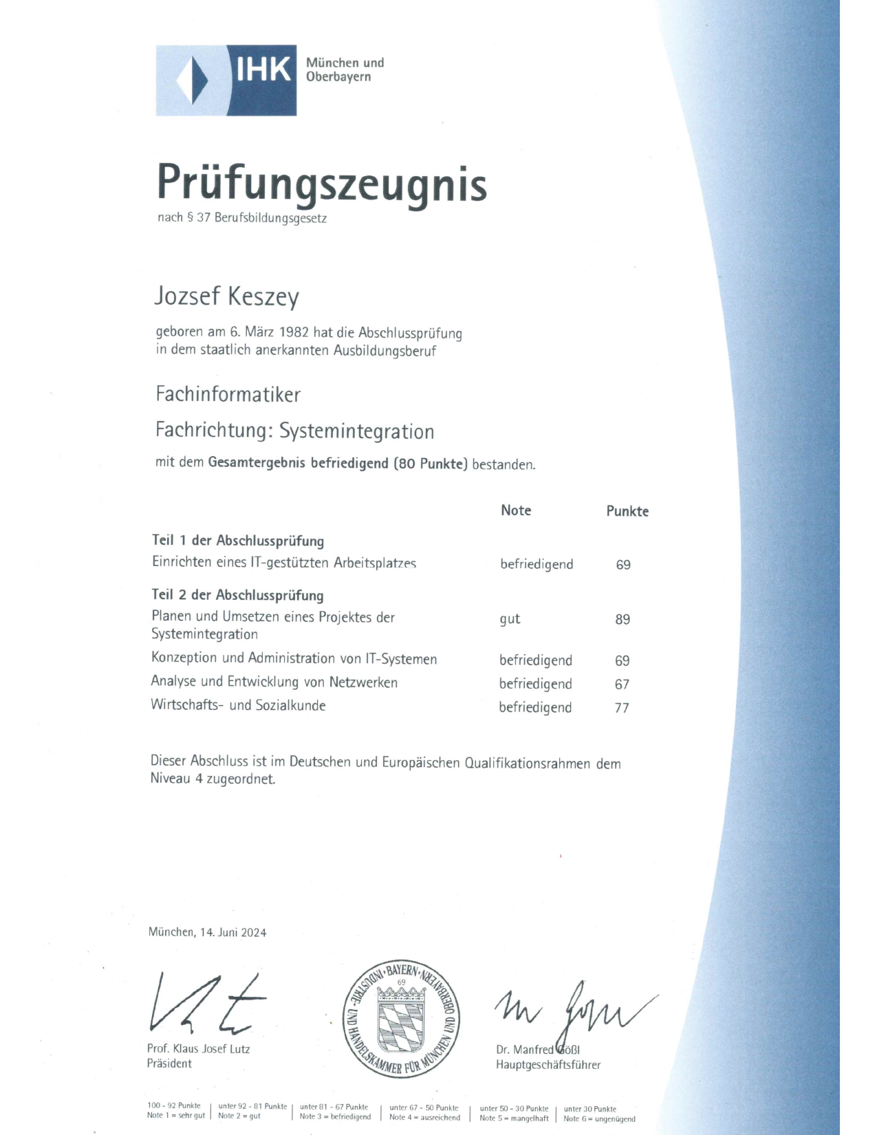 IHK Certificate